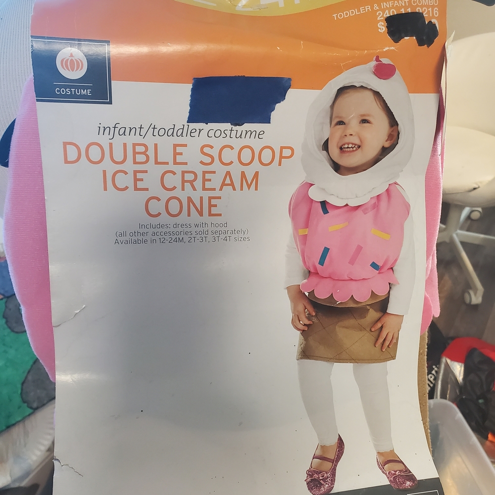 Infant Toddler 12/24 Months Double Scoop Ice Cream Cone Costume